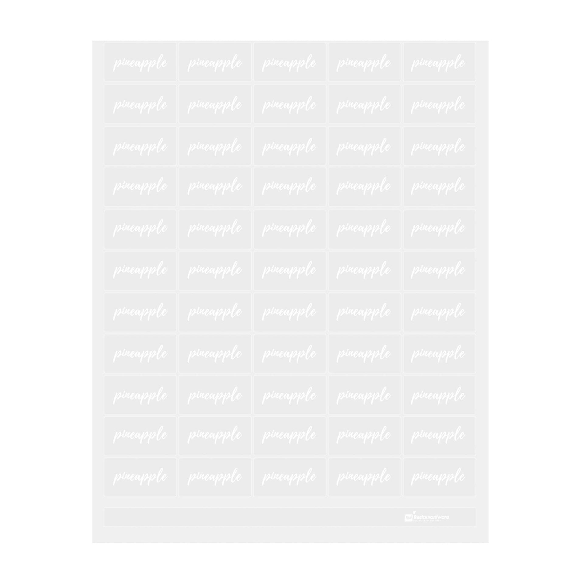 Label Tek Plastic Pineapple Label - Clear with White Font, Water-Resistant - 2" x 1" - 100 count box