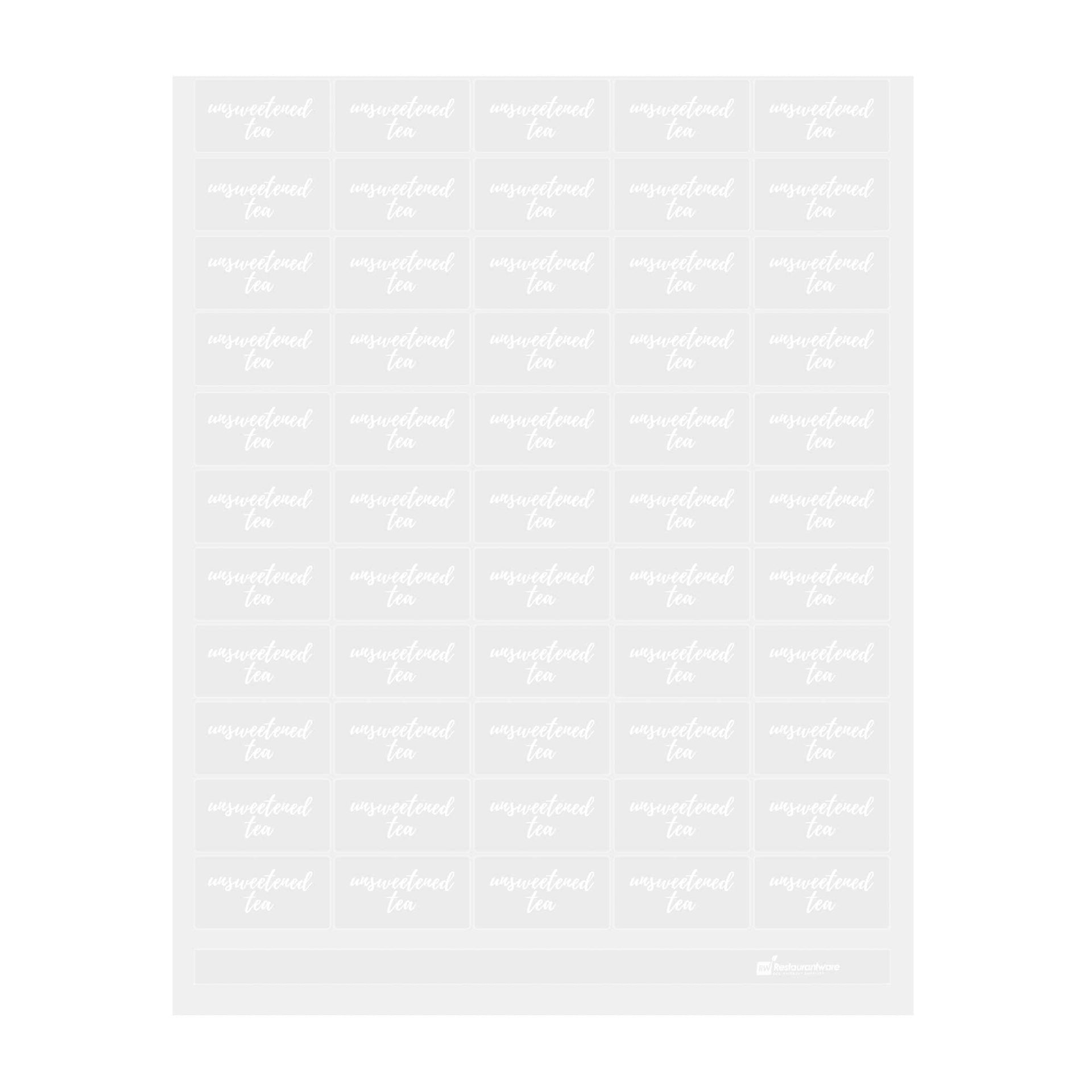 Label Tek Plastic Unsweetened Tea Label - Clear with White Font, Water-Resistant - 2" x 1" - 100 count box