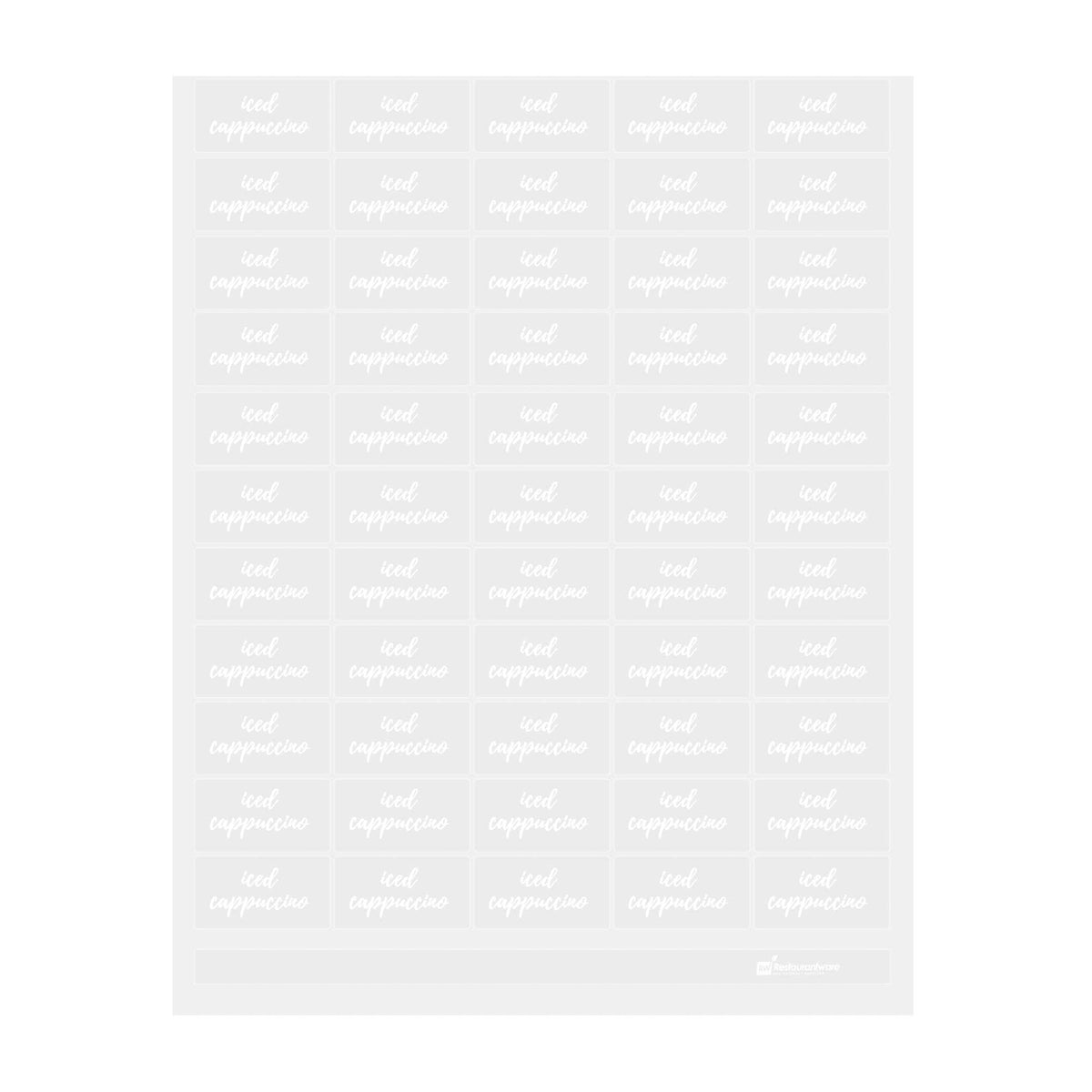 Label Tek Plastic Iced Cappuccino Label - Clear with White Font, Water-Resistant - 2" x 1" - 100 count box