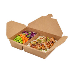 Bio Tek 50 oz Rectangle Kraft Paper #5 Bio Box Take Out Container - 2-Compartment - 8 1/2
