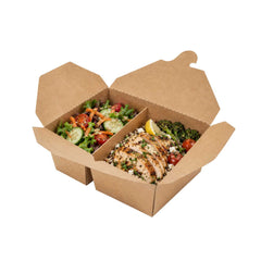 Bio Tek 47 oz Rectangle Kraft Paper #3 Bio Box Take Out Container - 2-Compartment - 6 1/2