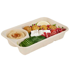 Pulp Tek 34 oz Rectangle Natural Sugarcane / Bagasse To Go Container - 2-Compartment - 9 1/2
