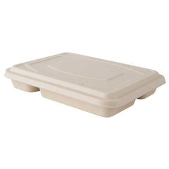 Pulp Tek Rectangle Natural Bagasse Flat Lid - Fits To Go Trays - 50 count box
