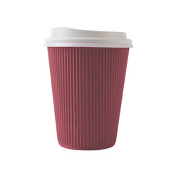Restpresso 12 oz Crimson Paper Ripple Wall Coffee Cup - with White Lid - 3 1/2