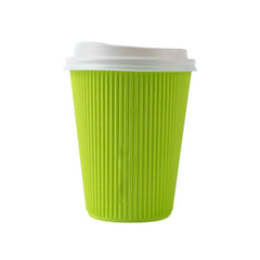 Restpresso 12 oz Eco Green Paper Ripple Wall Coffee Cup - with White Lid - 3 1/2