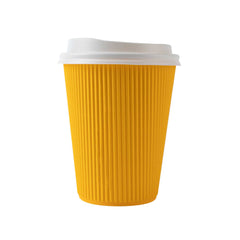 Restpresso 12 oz Yellow Paper Ripple Wall Coffee Cup - with White Lid - 3 1/2