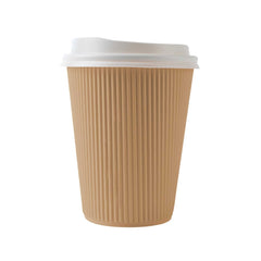 Restpresso 12 oz Kraft Paper Ripple Wall Coffee Cup - with White Lid - 3 1/2