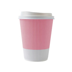 Restpresso 12 oz Light Pink Paper Ripple Wall Coffee Cup - with White Lid - 3 1/2