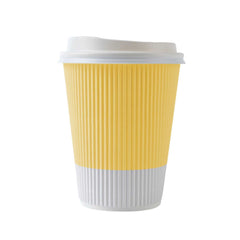 Restpresso 12 oz Light Yellow Paper Ripple Wall Coffee Cup - with White Lid - 3 1/2
