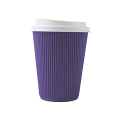 Restpresso 12 oz Royal Purple Paper Ripple Wall Coffee Cup - with White Lid - 3 1/2