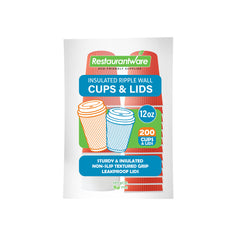 Restpresso 12 oz Tangerine Orange Paper Ripple Wall Coffee Cup - with White Lid - 3 1/2