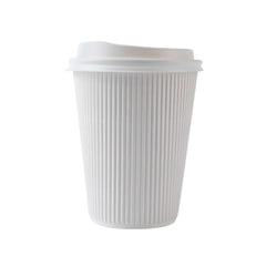 Restpresso 12 oz White Paper Ripple Wall Coffee Cup - with White Lid - 3 1/2
