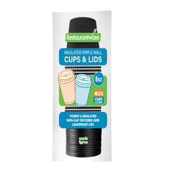 Restpresso 8 oz Black Paper Ripple Wall Coffee Cup - with Black Lid - 3 1/2