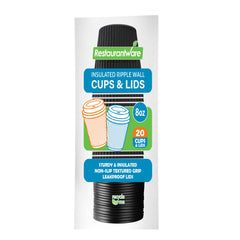 Restpresso 8 oz Black Paper Ripple Wall Coffee Cup - with Black Lid - 3 1/2