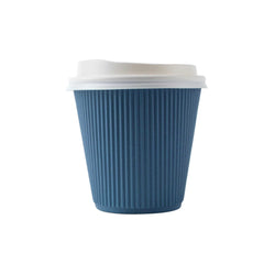 Restpresso 8 oz Midnight Blue Paper Ripple Wall Coffee Cup - with White Lid - 3 1/2