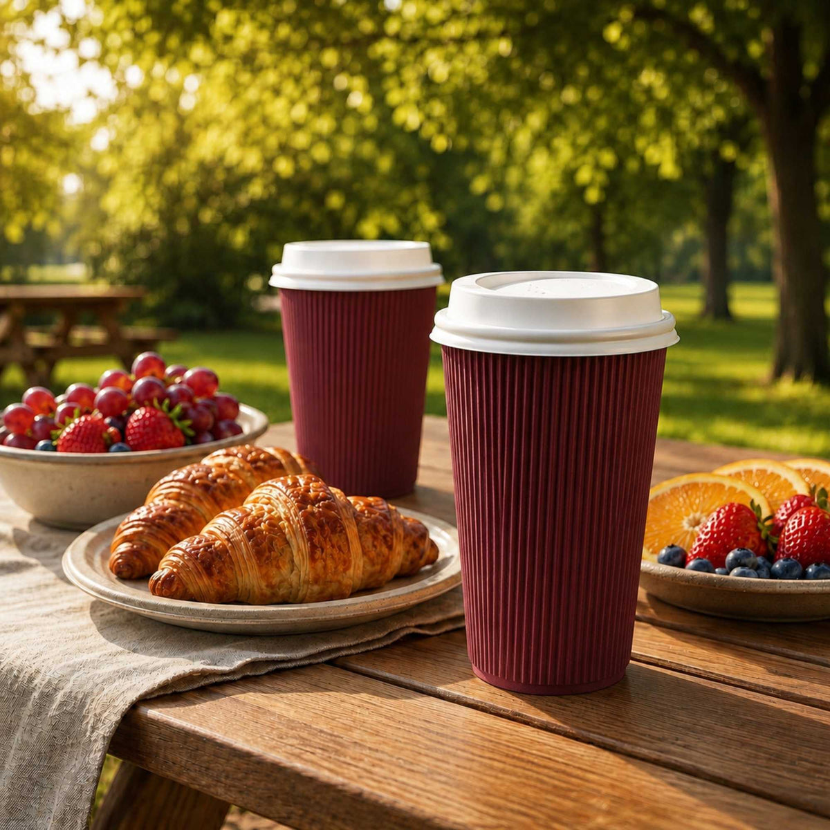 Restpresso 16 oz Crimson Paper Ripple Wall Coffee Cup - with White Lid - 3 1/2" x 3 1/2" x 6 1/4" - 200 count box