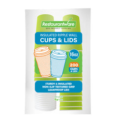 Restpresso 16 oz Eco Green Paper Ripple Wall Coffee Cup - with White Lid - 3 1/2