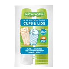 Restpresso 16 oz Eco Green Paper Ripple Wall Coffee Cup - with White Lid - 3 1/2