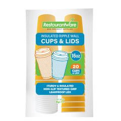Restpresso 16 oz Yellow Paper Ripple Wall Coffee Cup - with White Lid - 3 1/2