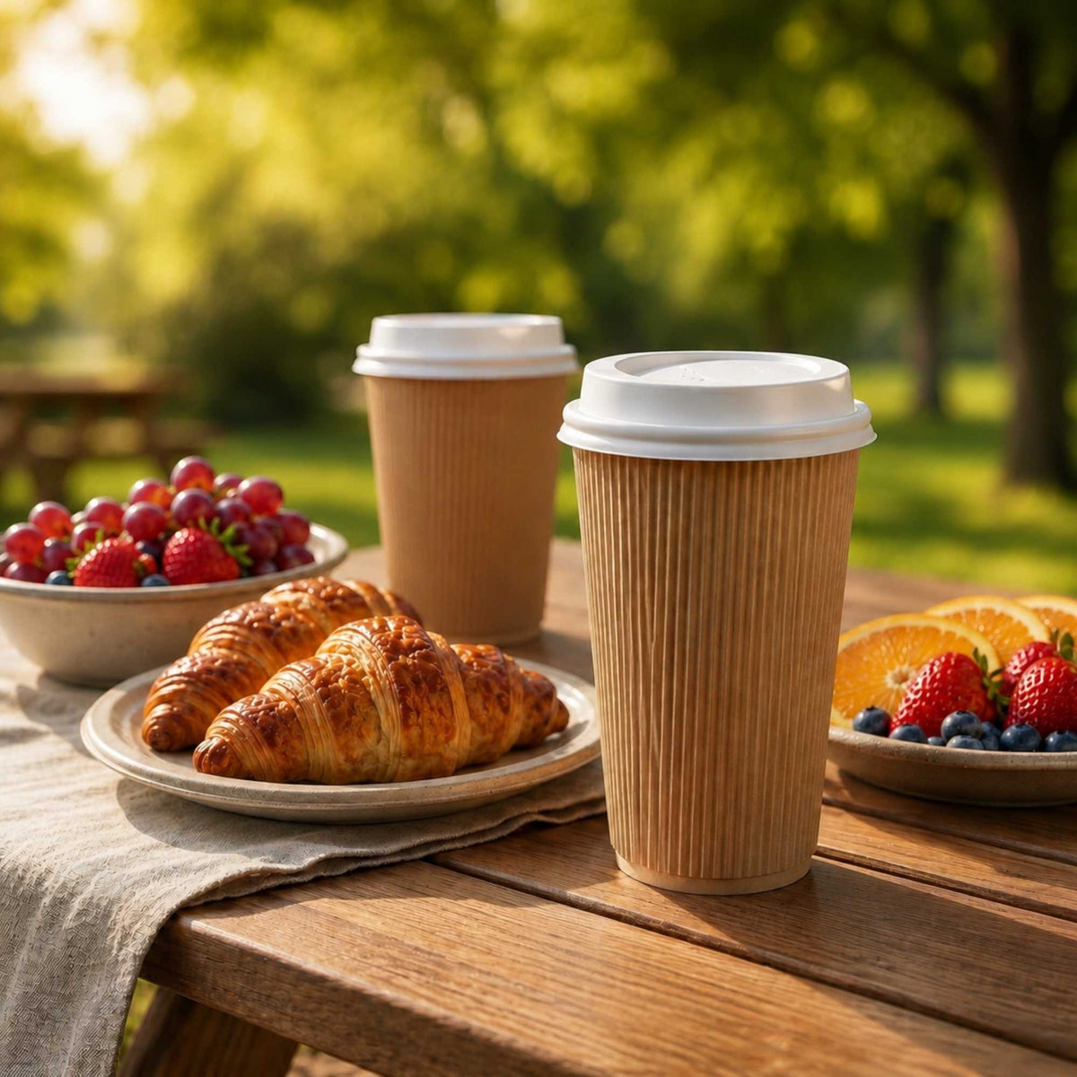 Restpresso 16 oz Kraft Paper Ripple Wall Coffee Cup - with White Lid - 3 1/2" x 3 1/2" x 6 1/4" - 200 count box