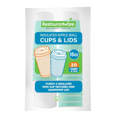 Restpresso 16 oz Light Green Paper Ripple Wall Coffee Cup - with White Lid - 3 1/2