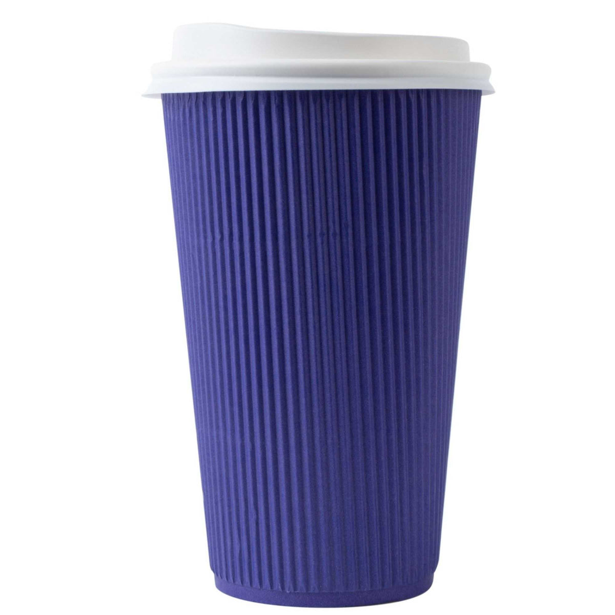 Restpresso 16 oz Royal Purple Paper Ripple Wall Coffee Cup - with White Lid - 3 1/2" x 3 1/2" x 6 1/4" - 200 count box