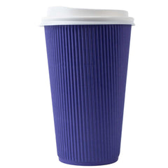 Restpresso 16 oz Royal Purple Paper Ripple Wall Coffee Cup - with White Lid - 3 1/2