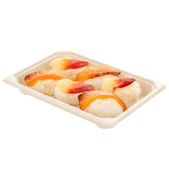 Pulp Tek Rectangle Natural Sugarcane / Bagasse Small Sushi Tray - 6 1/2