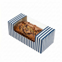 Pastry Tek Blue and White Stripe Paper Pastry / Cake Box - with Window - 9 3/4