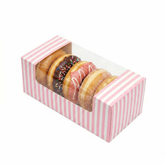 Pastry Tek Pink and White Stripe Paper Pastry / Cake Box - with Window - 9 3/4
