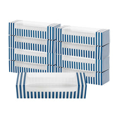Pastry Tek Blue and White Stripe Paper Pastry / Cake Box - with Window - 9 3/4