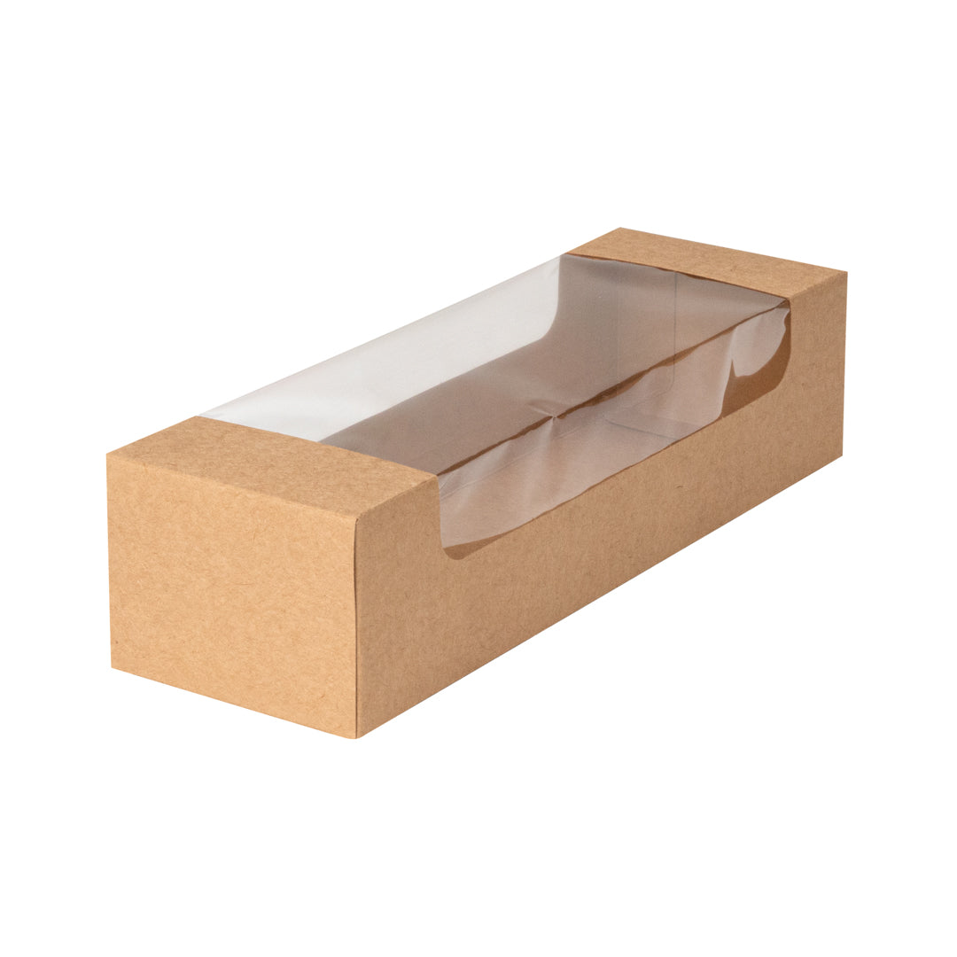Pastry Tek Kraft Paper Pastry / Cake Box - with Window - 9 3/4" x 3 1/4" x 2 1/4" - 100 count box