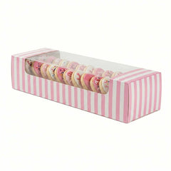 Pastry Tek Pink and White Stripe Paper Pastry / Cake Box - with Window - 9 3/4