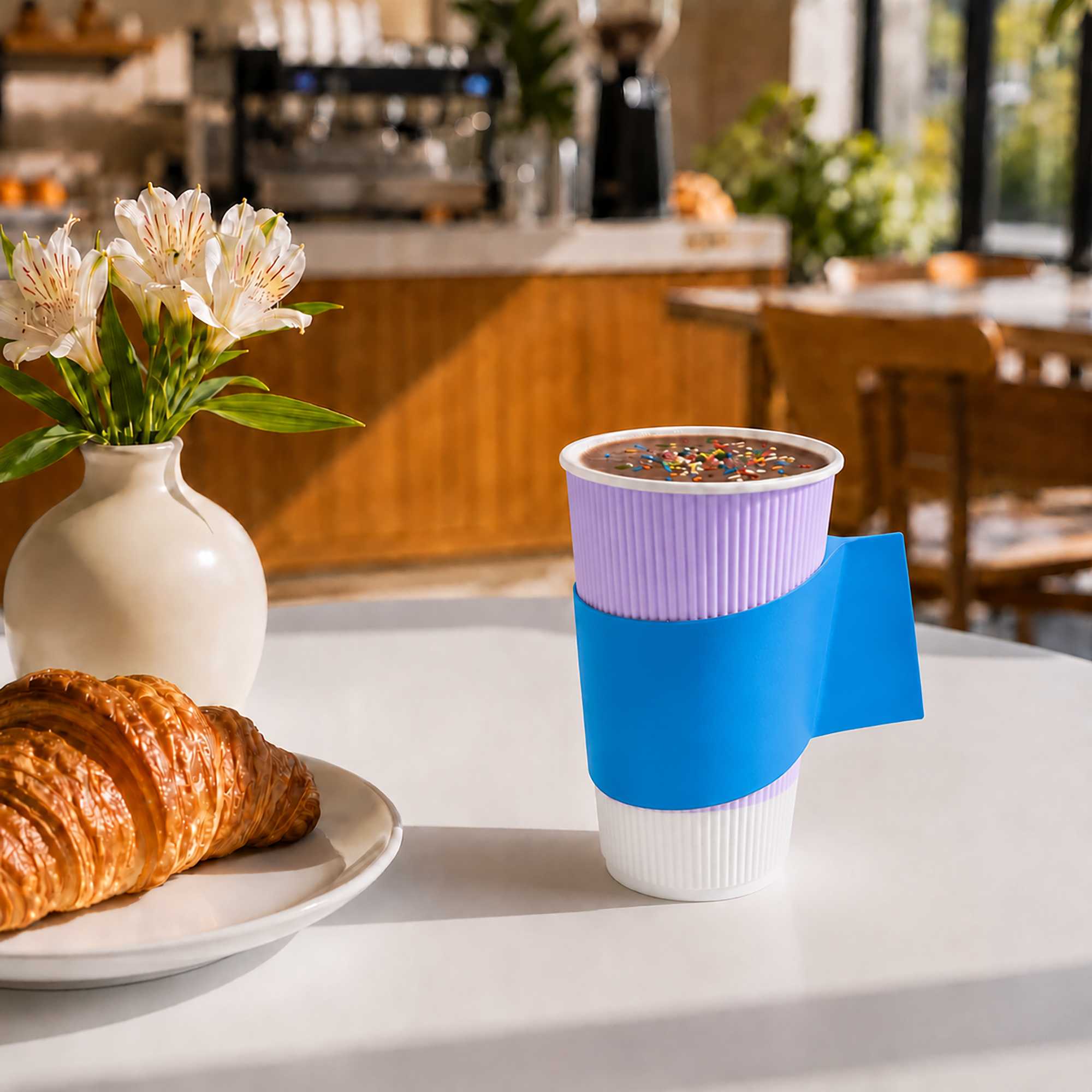 Restpresso Blue Paper Coffee Cup Sleeve - with Handle, Fits 12 / 16 / 20 oz Cups - 1000 count box