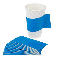 Restpresso Blue Paper Coffee Cup Sleeve - with Handle, Fits 12 / 16 / 20 oz Cups - 50 count box