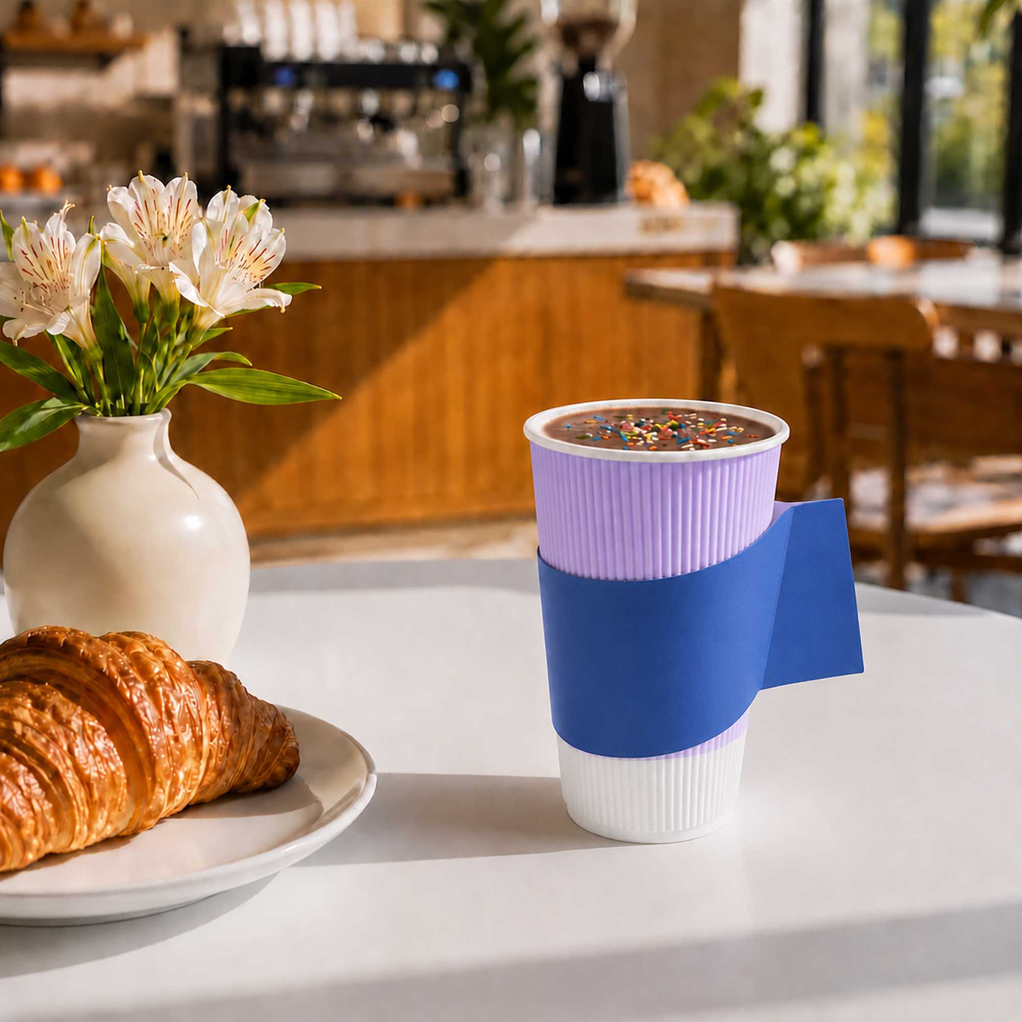 Restpresso Navy Blue Paper Coffee Cup Sleeve - with Handle, Fits 12 / 16 / 20 oz Cups - 1000 count box