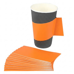Restpresso Orange Paper Coffee Cup Sleeve - with Handle, Fits 12 / 16 / 20 oz Cups - 50 count box