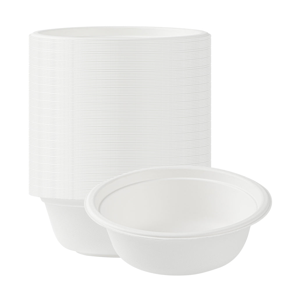 Pulp Safe No PFAS Added 18 oz Round White Sugarcane / Bagasse Salad Bowl - Home Compostable - 6 1/4" x 6 1/4" x 1 3/4" - 100 count box