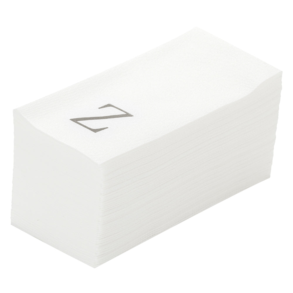Luxenap Rectangle Silver Letter Z White Paper Linen-Feel Guest Towel / Napkin - Air Laid, Sans Serif Font - 15 3/4" x 8" - 2000 count box
