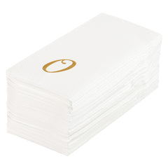 Luxenap Rectangle Gold Letter O White Paper Linen-Feel Guest Towel / Napkin - Air Laid, Cursive Font - 15 3/4