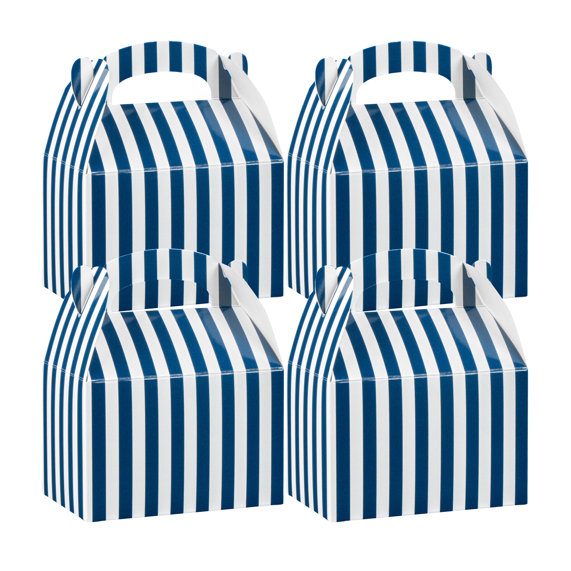 Bio Tek Blue & White Stripe Paper Gable Box / Take Out Container - Compostable - 4" x 2 1/2" x 2 1/2" - 100 count box