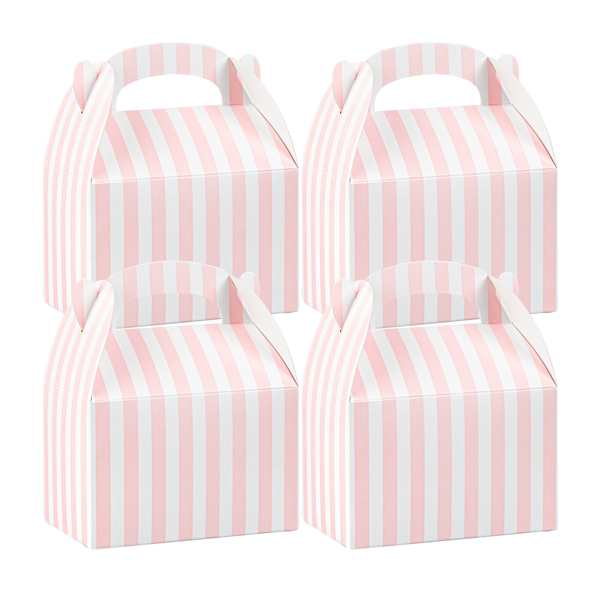 Bio Tek Pink & White Stripe Paper Gable Box / Take Out Container - Compostable - 4" x 2 1/2" x 2 1/2" - 100 count box