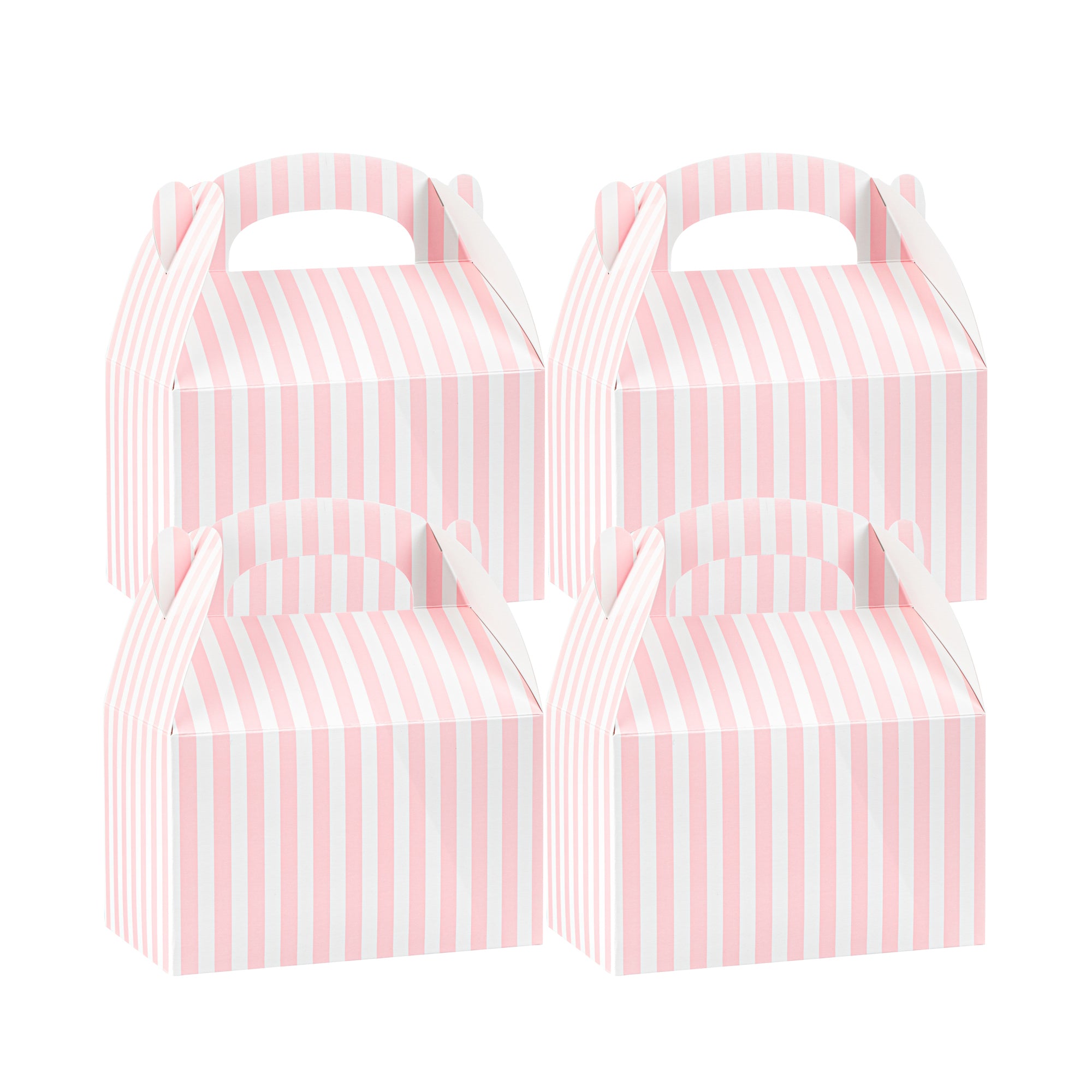 Bio Tek Pink & White Stripe Paper Gable Box / Take Out Container - Compostable - 6" x 3 1/2" x 3 1/2" - 100 count box