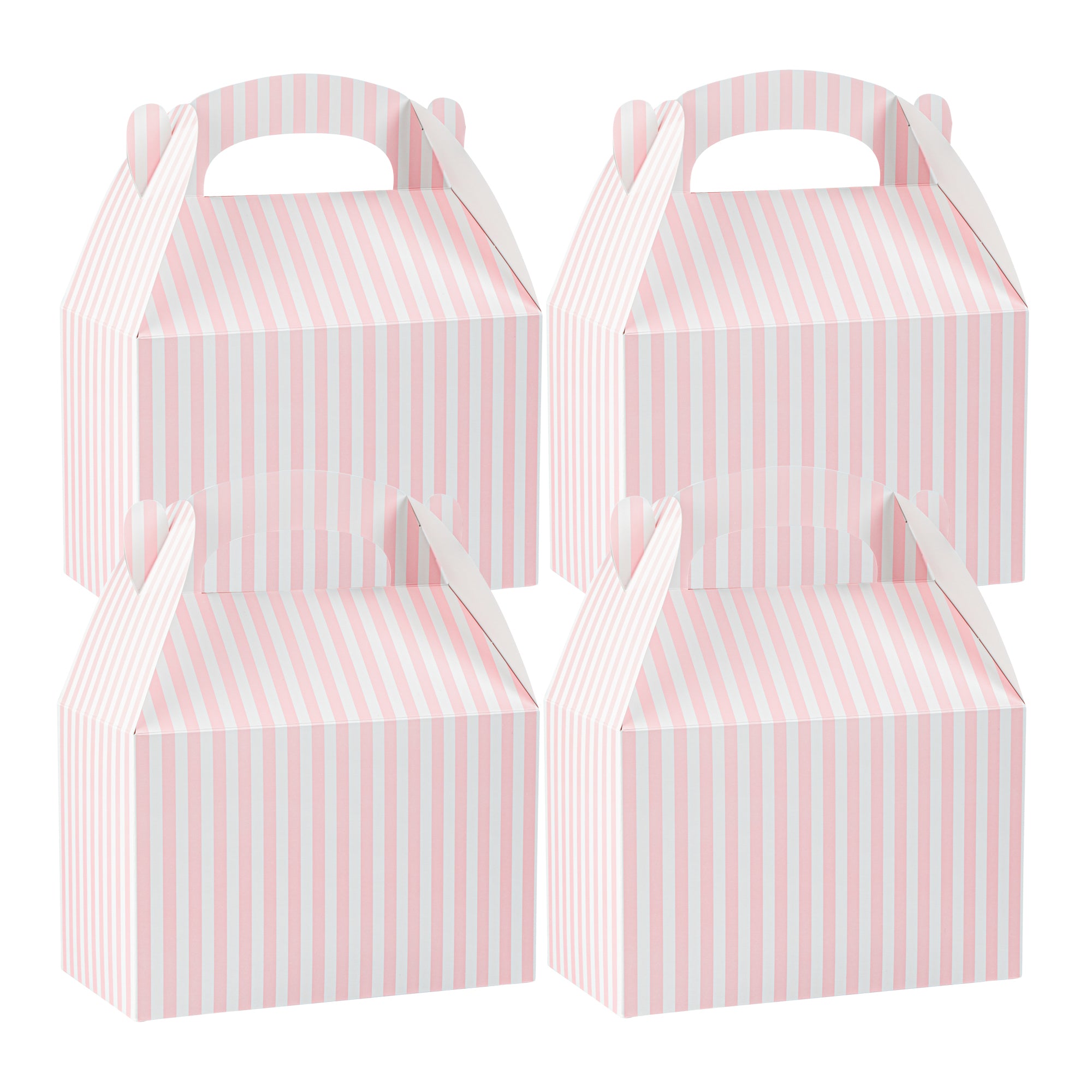 Bio Tek Pink & White Stripe Paper Gable Box / Take Out Container - Compostable - 8 1/2" x 4 3/4" x 5 1/2" - 100 count box