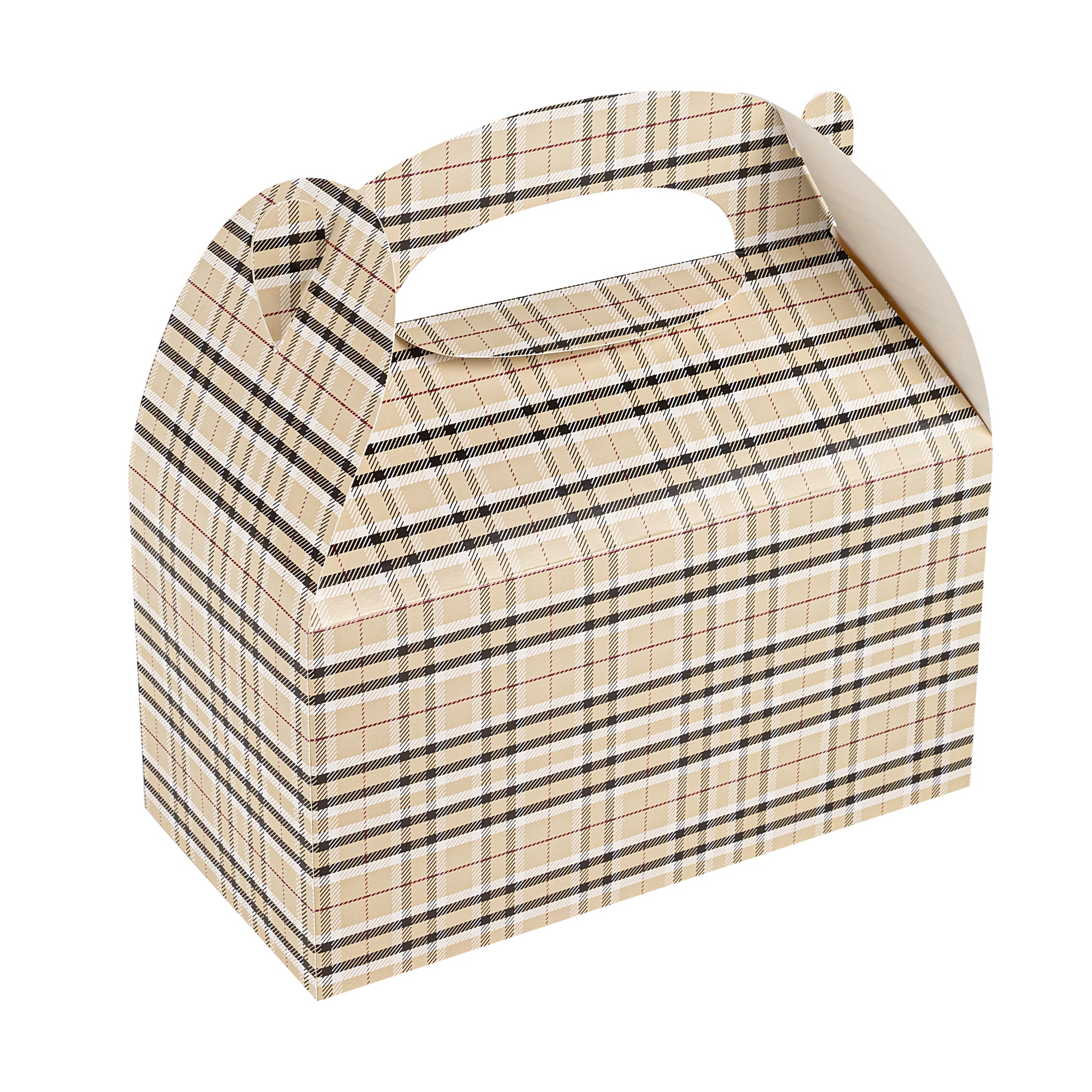 Bio Tek Plaid Paper Gable Box / Take Out Container - Compostable - 9 1/2" x 5" x 5" - 100 count box