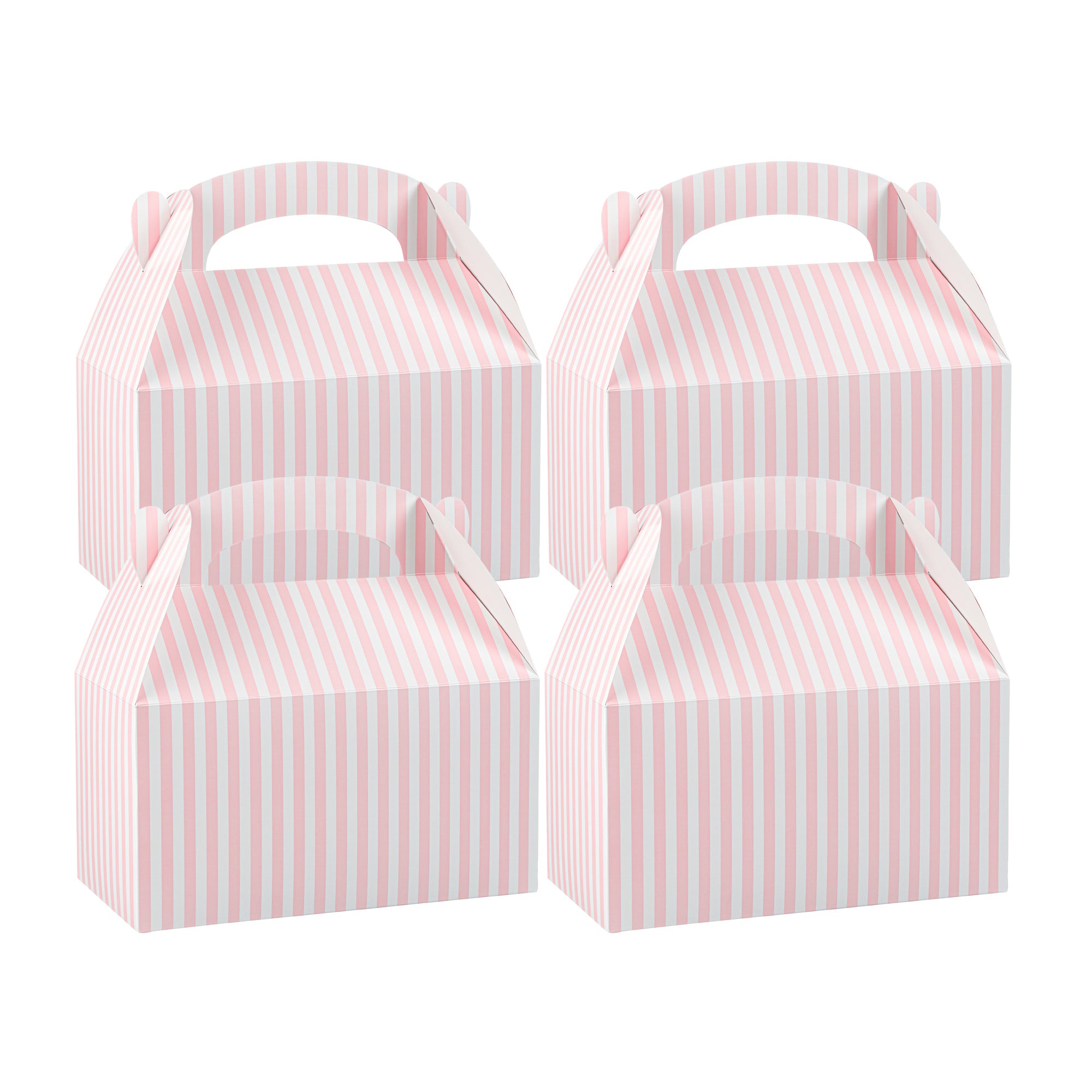 Bio Tek Pink & White Stripe Paper Gable Box / Take Out Container - Compostable - 9 1/2" x 5" x 5" - 100 count box
