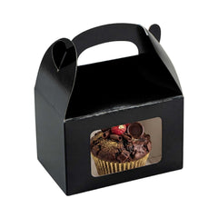 Bio Tek Black Paper Gable Box / Take Out Container - Greaseproof, with Window - 4