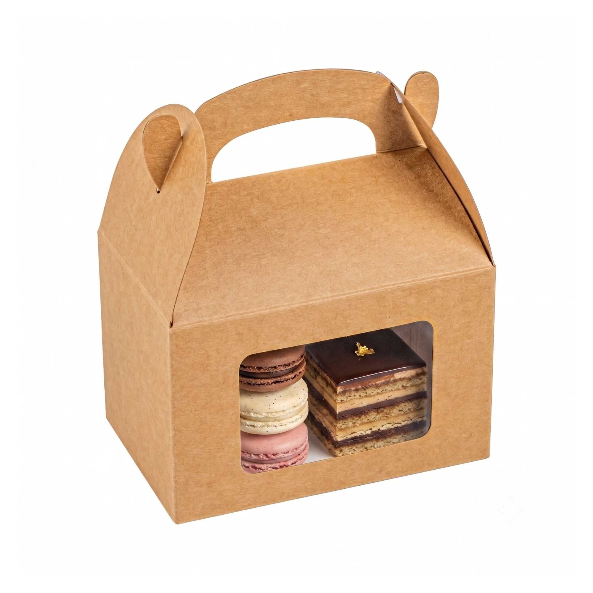 Bio Tek Kraft Paper Gable Box / Take Out Container - Greaseproof, with Window - 4" x 2 1/2" x 2 1/2" - 100 count box