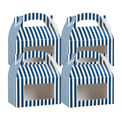 Bio Tek Blue & White Stripe Paper Gable Box / Take Out Container - with Window - 6