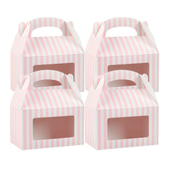 Bio Tek Pink and White Stripe Paper Gable Box / Take Out Container - with Window - 6